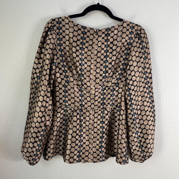 Nanette Lepore Blouse Womens 2 Black Beige Polka Dot Silk Balloon Sleeve Top USA - Picture 12 of 13